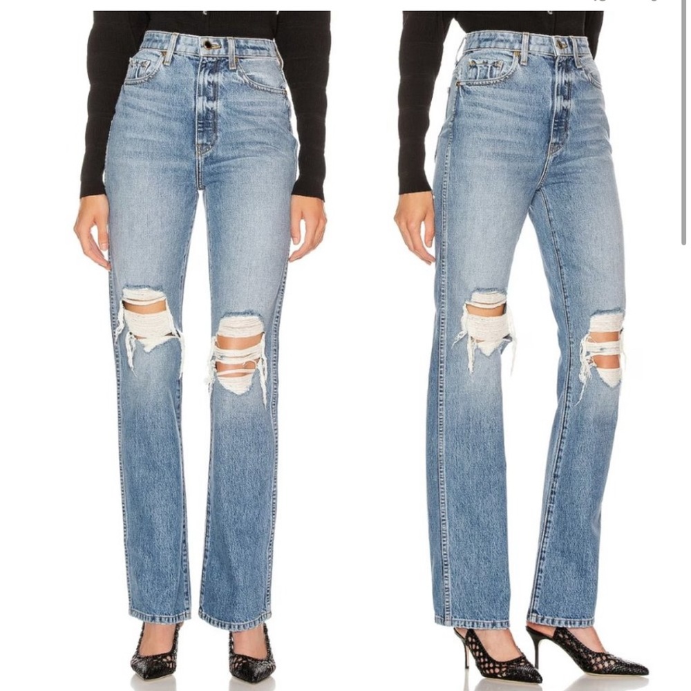 Khaite Danielle Denim Jeans Distressed High-rise Straight-leg Sz 27